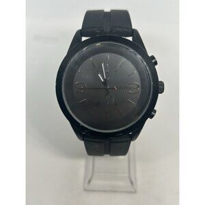 Kenneth Cole Unlisted Round 46 mm Black Face Black Rubber Band Watch 10 Inch